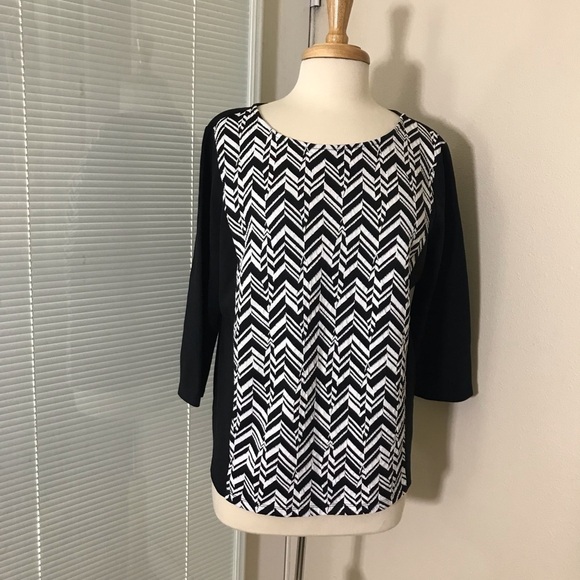 Loft Ann Taylor Top chevron black/white Sz XL - Picture 1 of 5